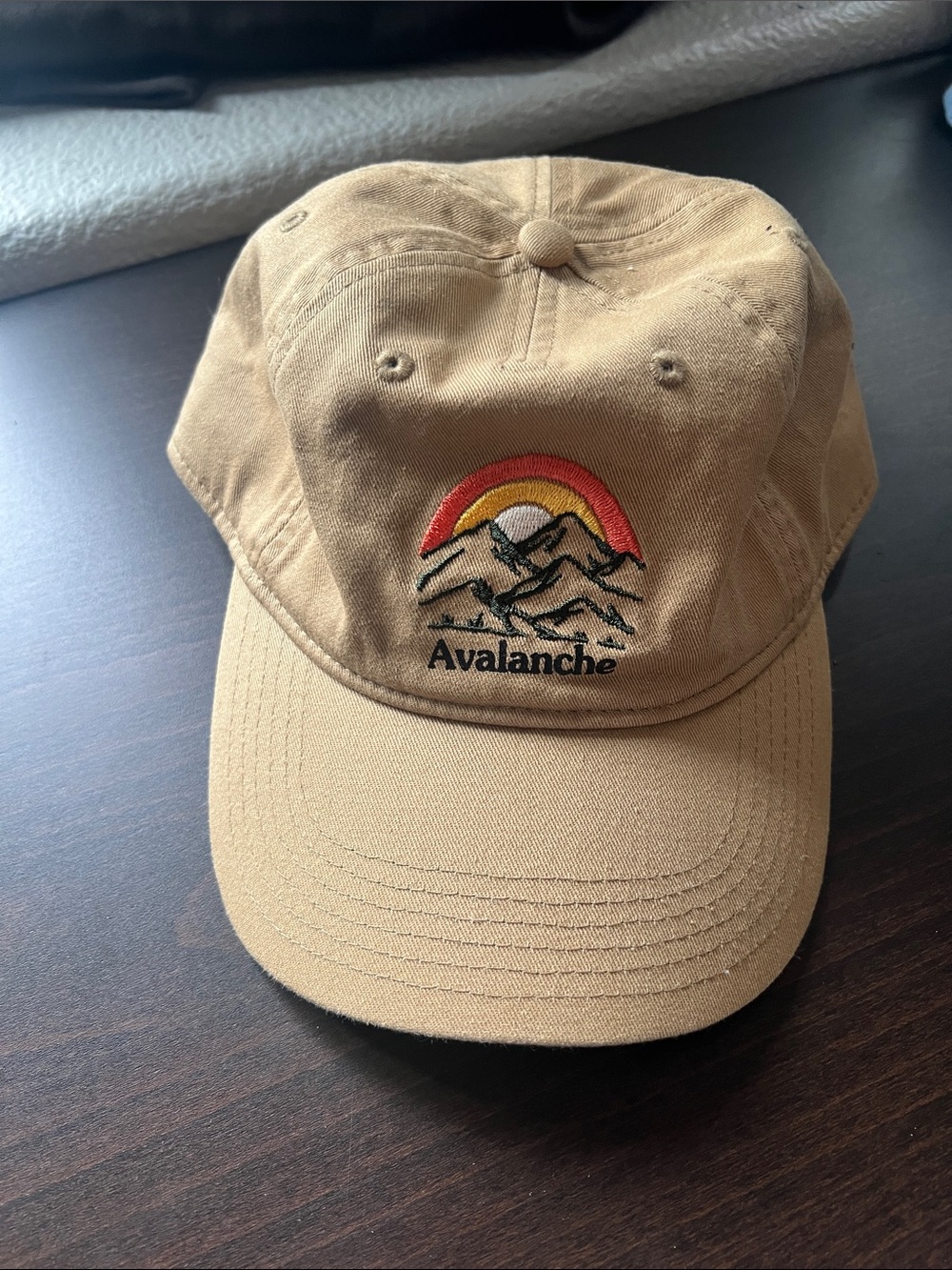 Avalanche Tan Cap with Mountain and Sunset Embroidery